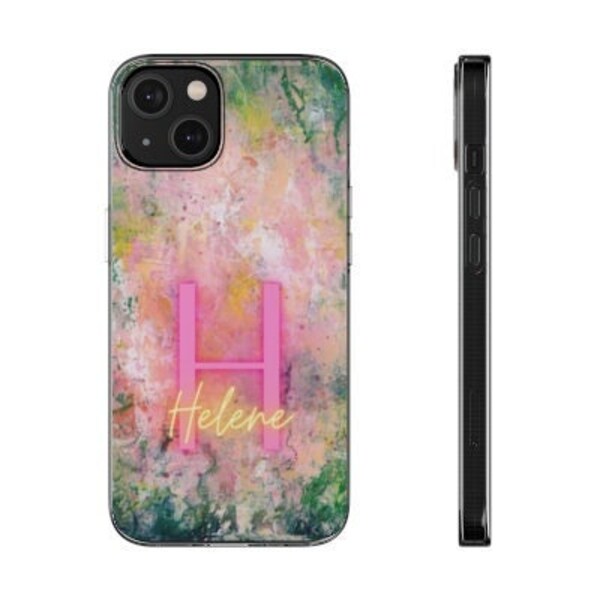 Handyhülle personalisiert  iPhone Case Smartphone Huelle mit Namen bunte Telefonhülle für iPhone Neon-sights Neon Leuchtfarben Muttertag Oma