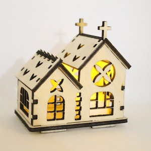 Laser Cut Church with Battery Powered Tea Light