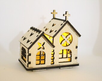 Laser Cut Church with Battery Powered Tea Light