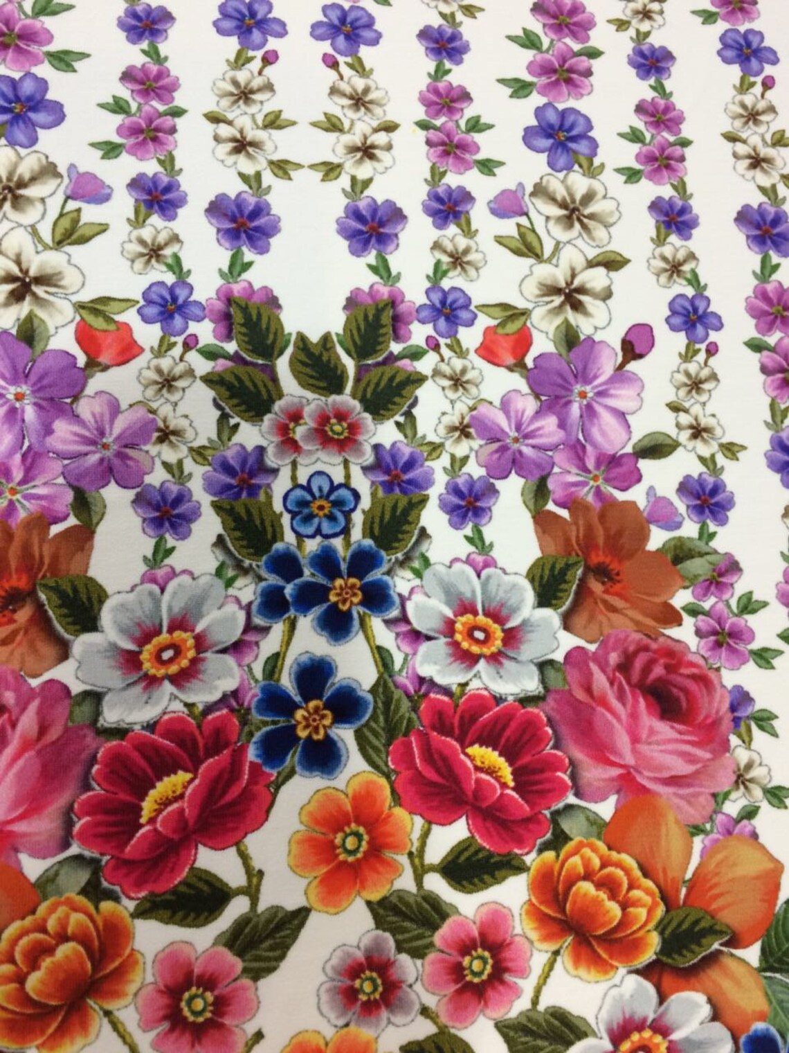 Floral jersey fabric. Floral white jersey fabric. Price for Etsy