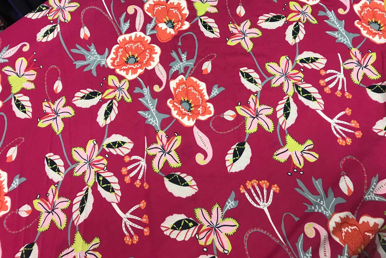 Floral jersey fabric. Pink flower jersey fabric Etsy