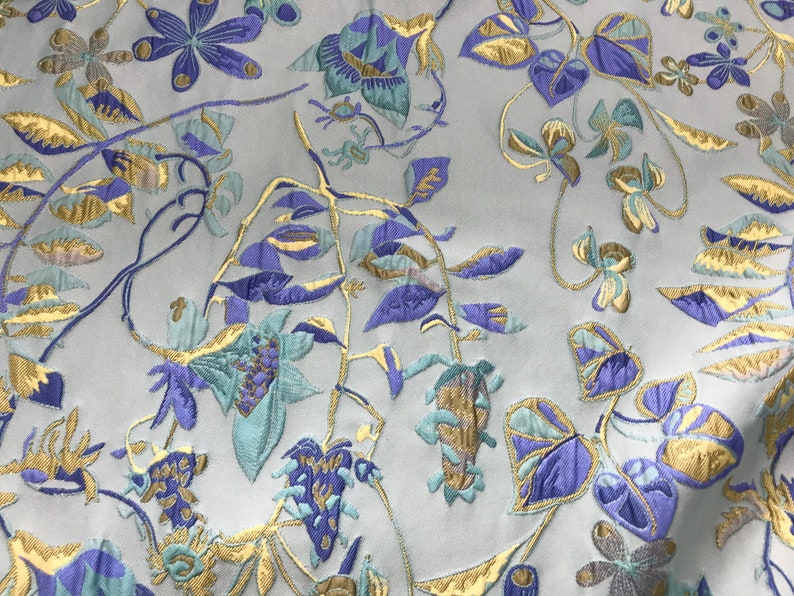 Light blue brocade fabric. Floral brocade fabric. Double face | Etsy