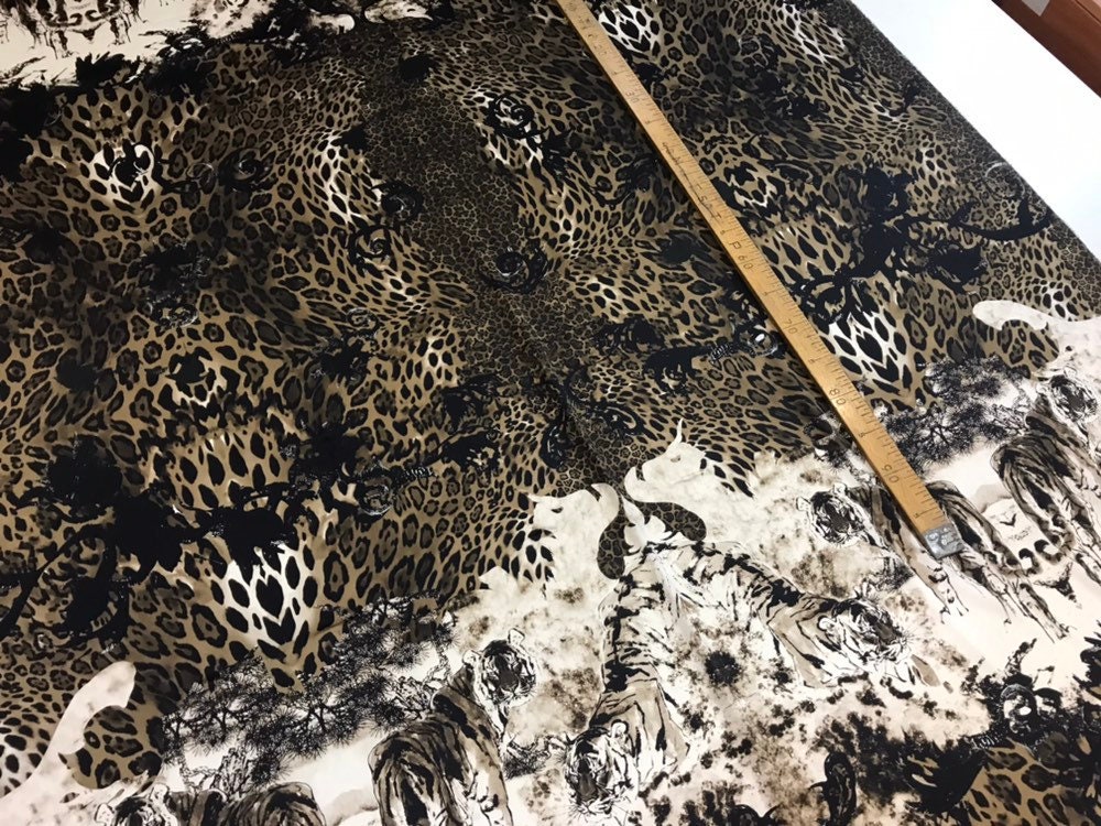 Cheetah silk fabric. Stretch silk fabric satin. Dark brown | Etsy