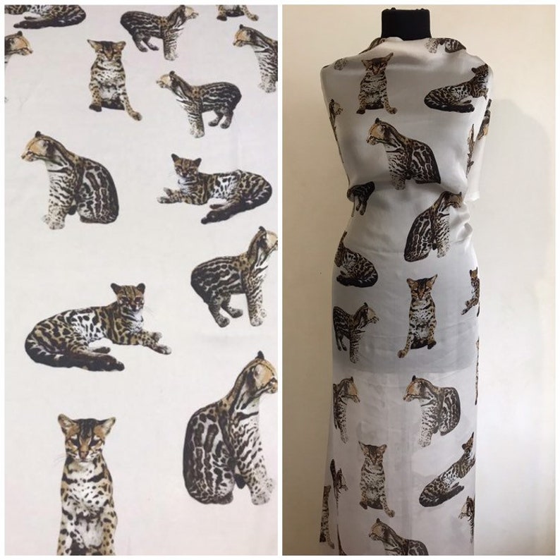 Natural silk chiffon animal print. Bengal cat fabric silk/ Etsy