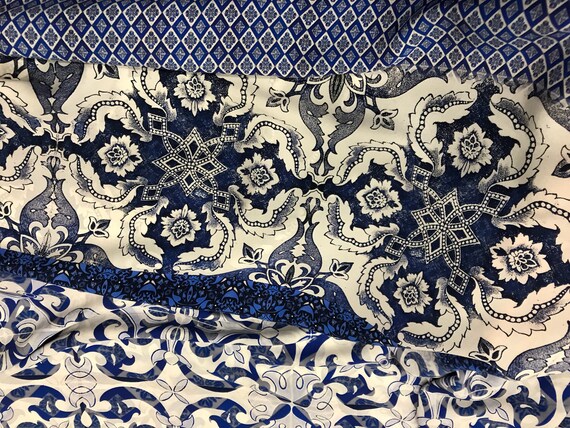 Designer silk fabric/mulberry silk fabric blue and white | Etsy