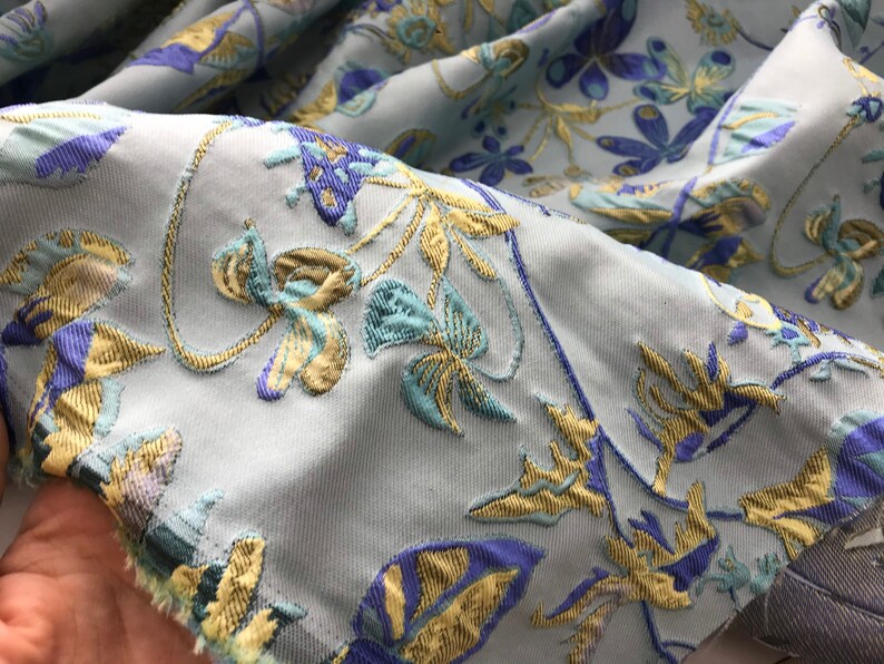 Light blue brocade fabric. Floral brocade fabric. Double face | Etsy