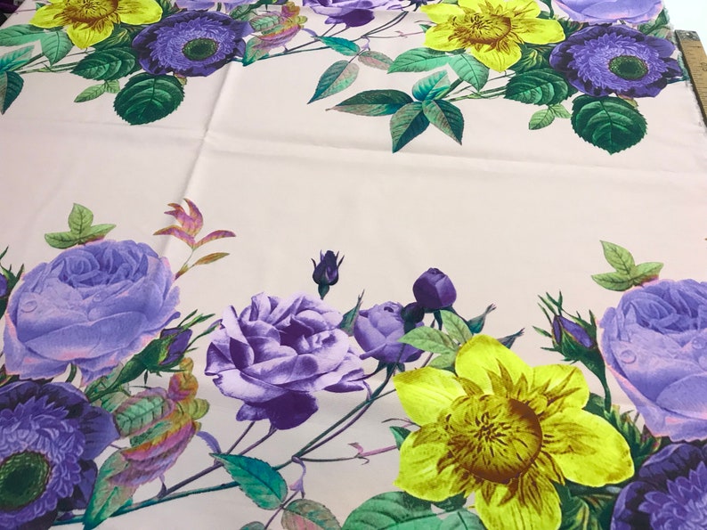 Designer jacquard fabric Pink repp fabric with yellow flowers.