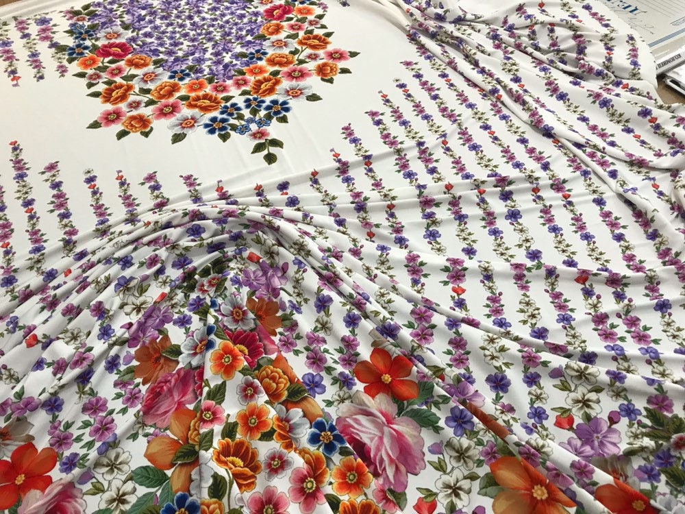 Floral jersey fabric. Floral white jersey fabric. Price for Etsy