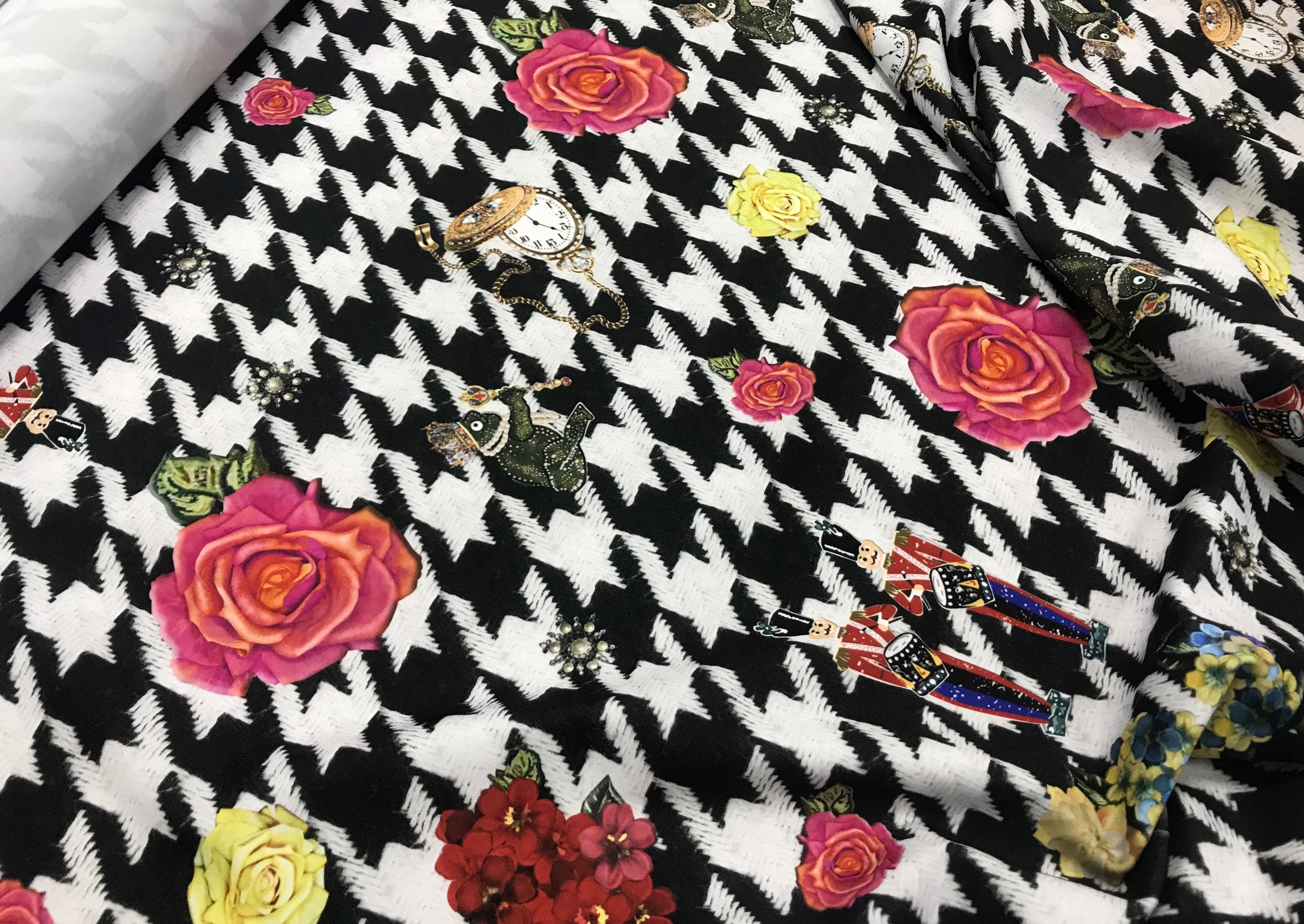 Mix viscose jersey fabric. Floral jersey fabric. Houndstooth Etsy