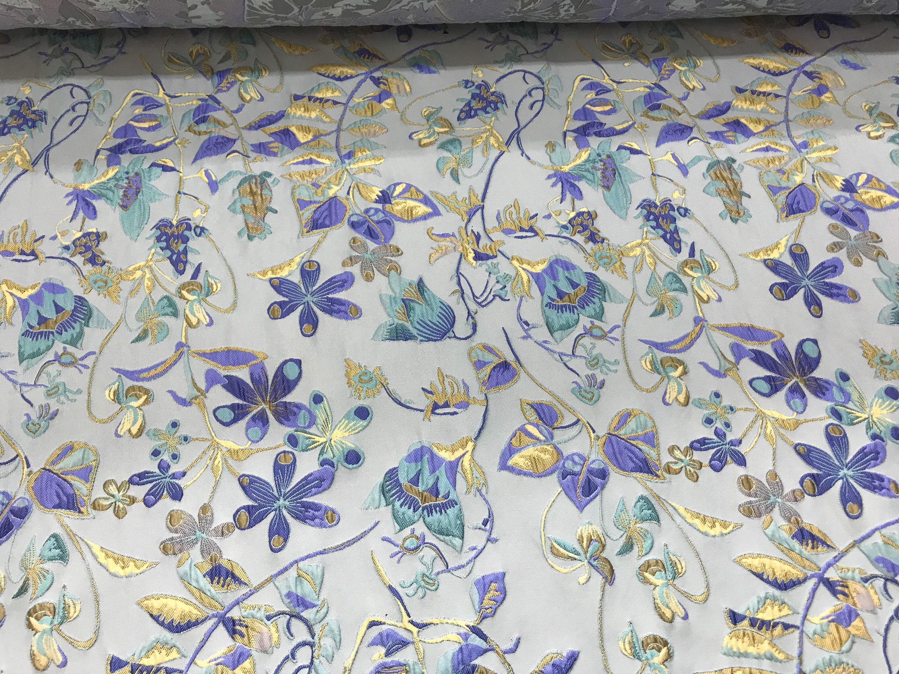 Light blue brocade fabric. Floral brocade fabric. Double face | Etsy