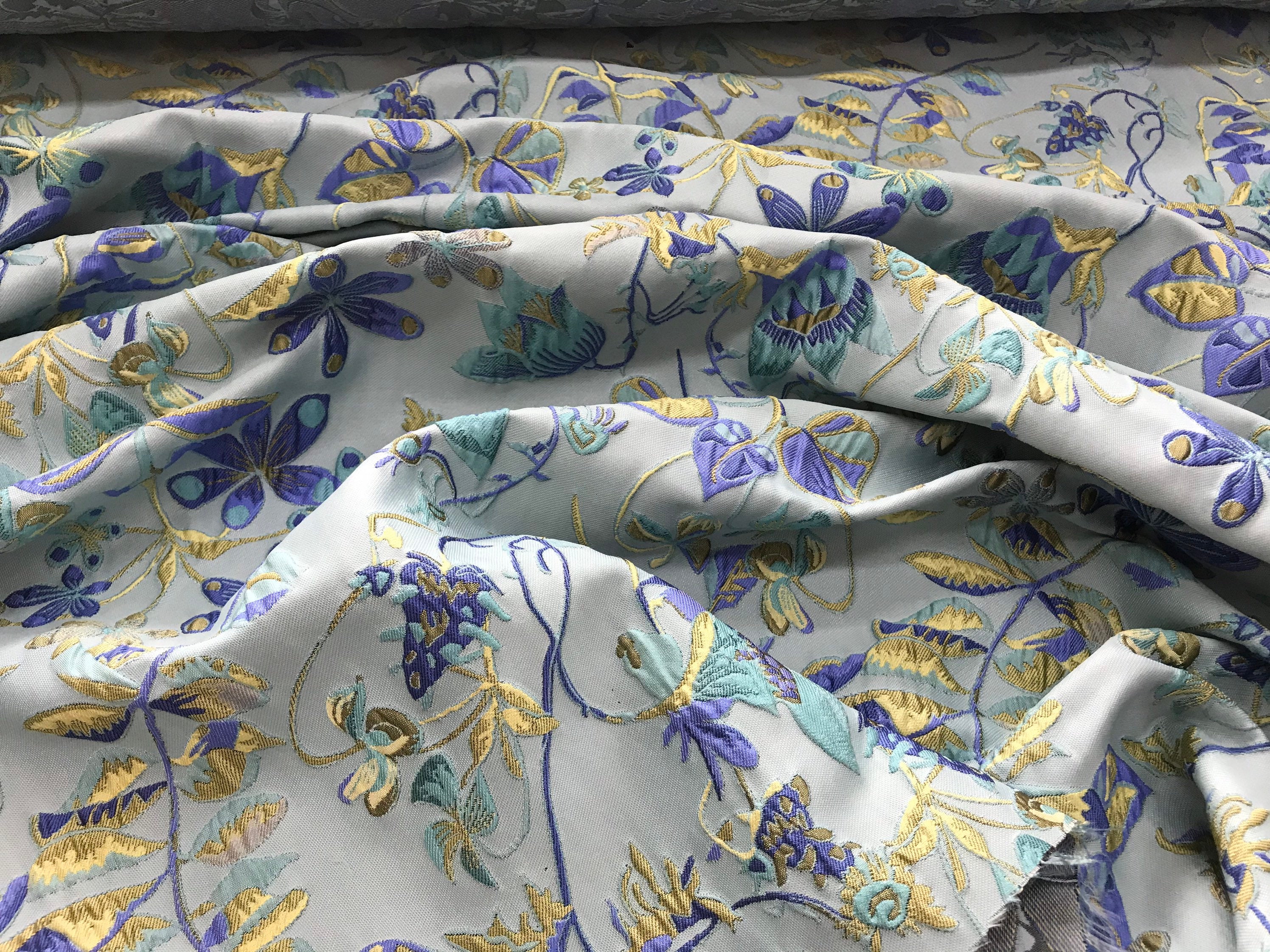 Light blue brocade fabric. Floral brocade fabric. Double face | Etsy