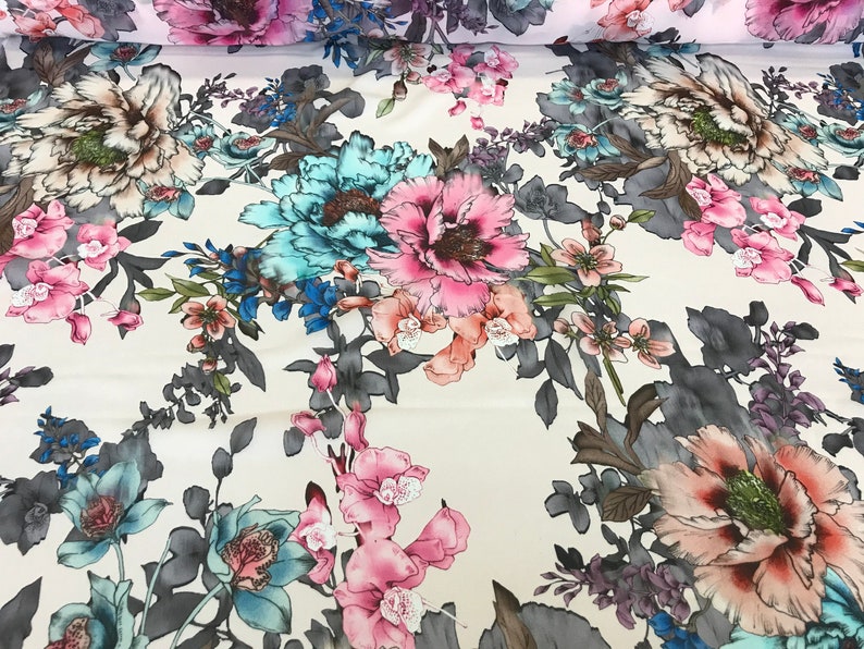 Pink Chiffon Fabric With Floral Print/pink Roses Chiffon | Etsy