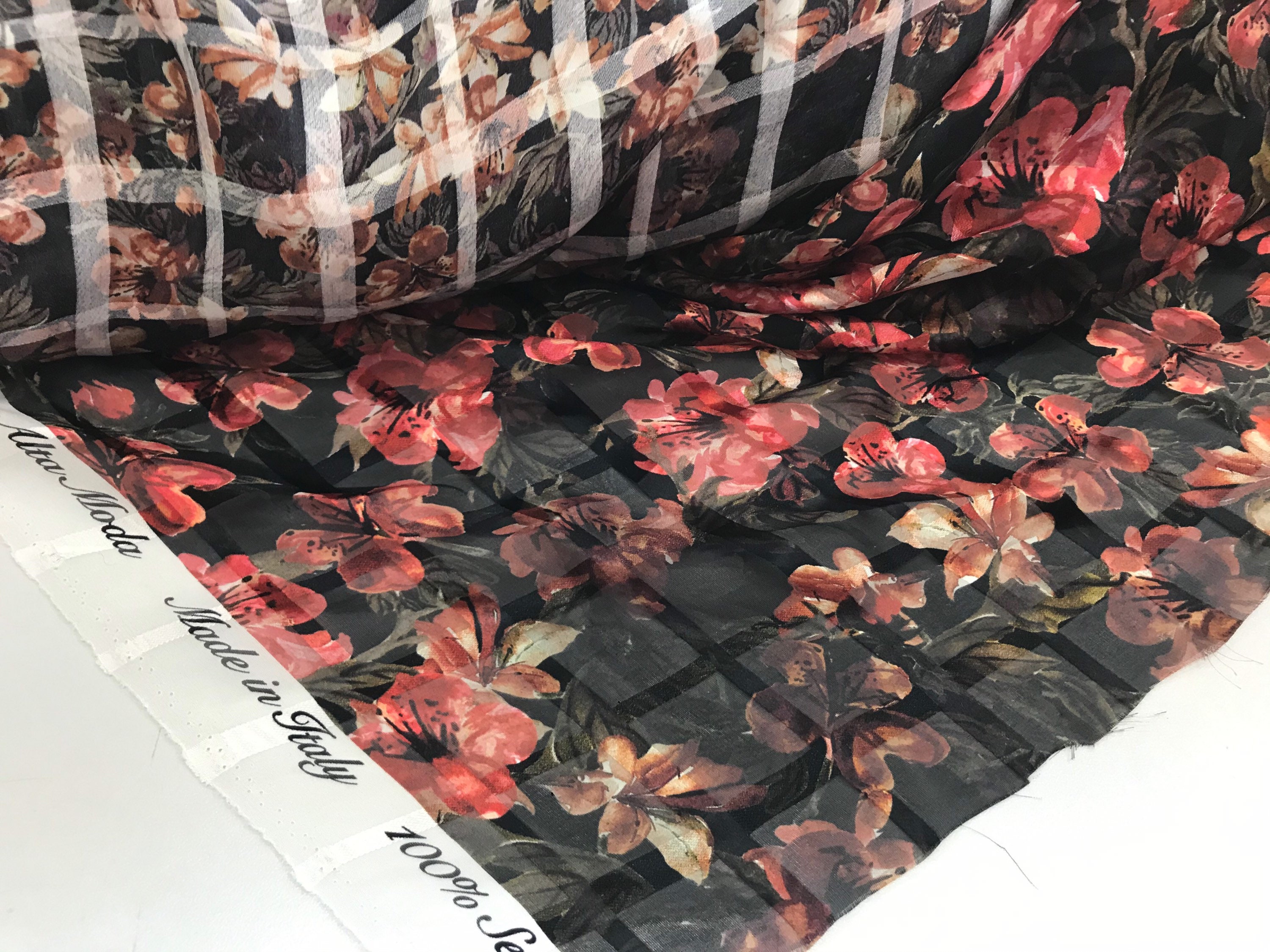 Floral chiffon silk fabric/devoree silk fabric/black chiffon | Etsy