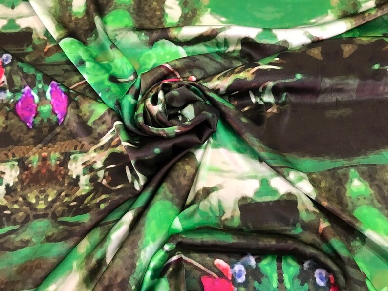 Pattern length 0.6 m Silk satin fabric.Original fabric Stretch silk fabric Designer fabric