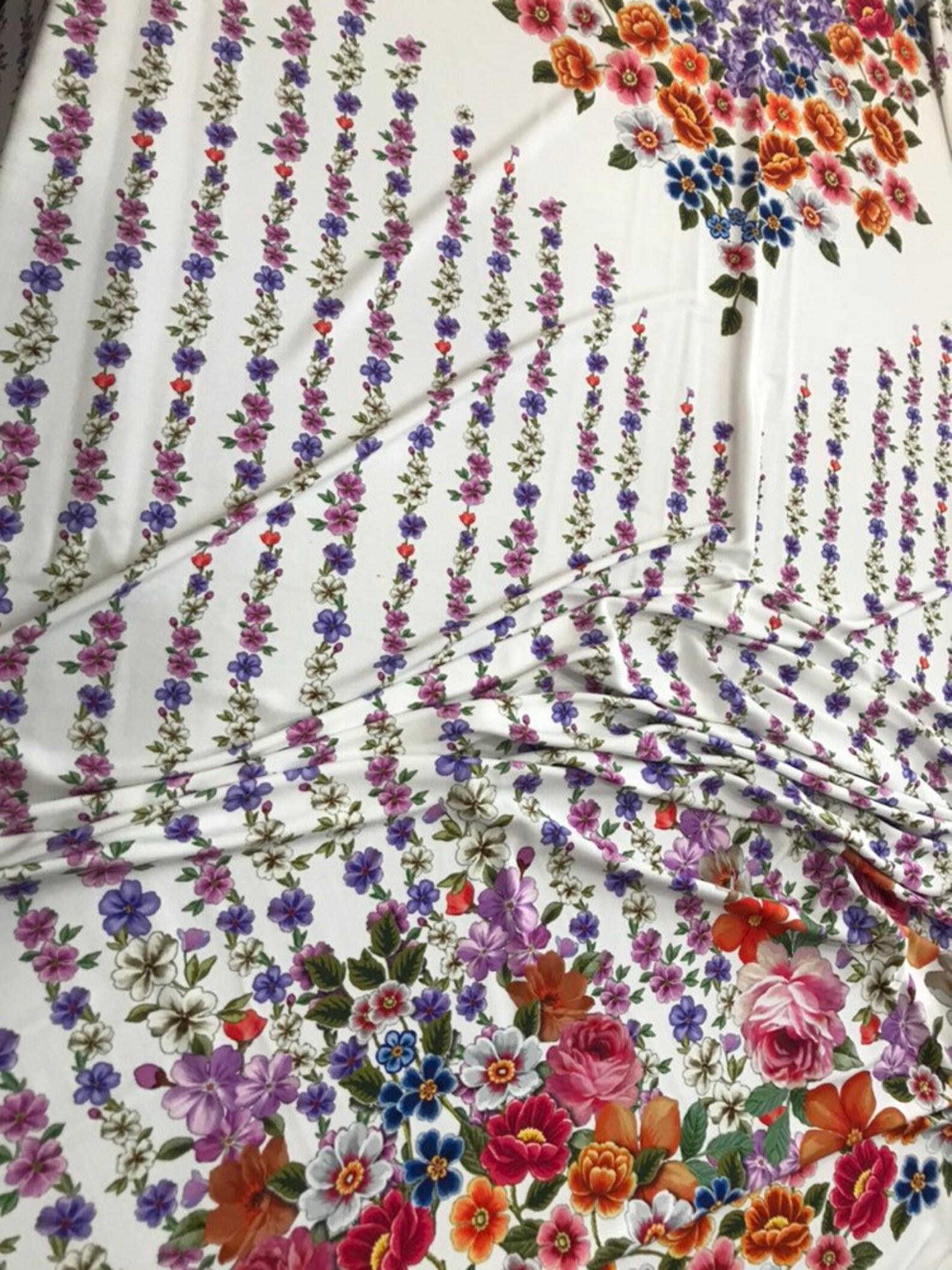 Floral jersey fabric. Floral white jersey fabric. Price for Etsy