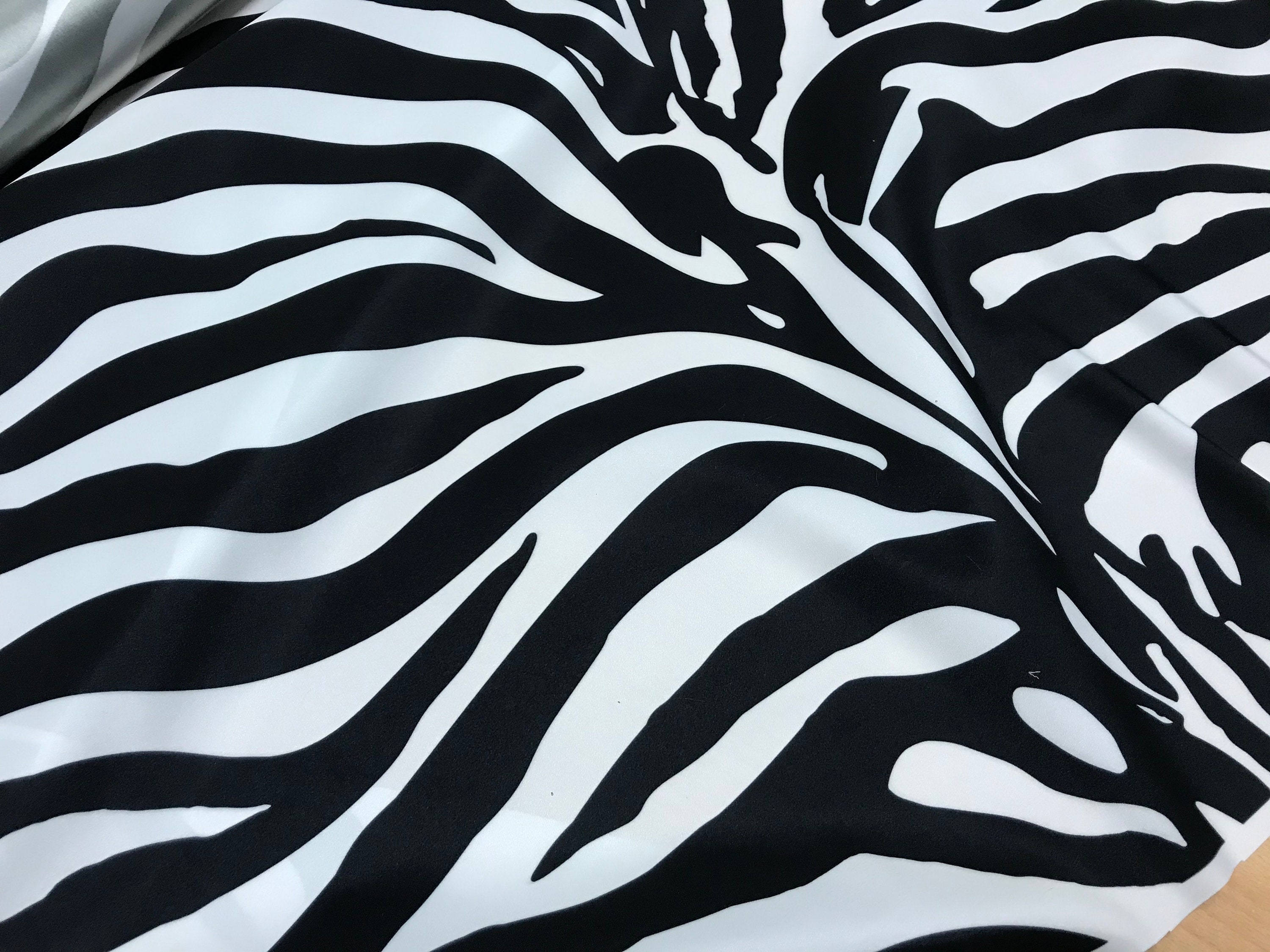 Zebra Fabric. Stretch Satin Fabric. Zebra Satin Fabric. Black Etsy