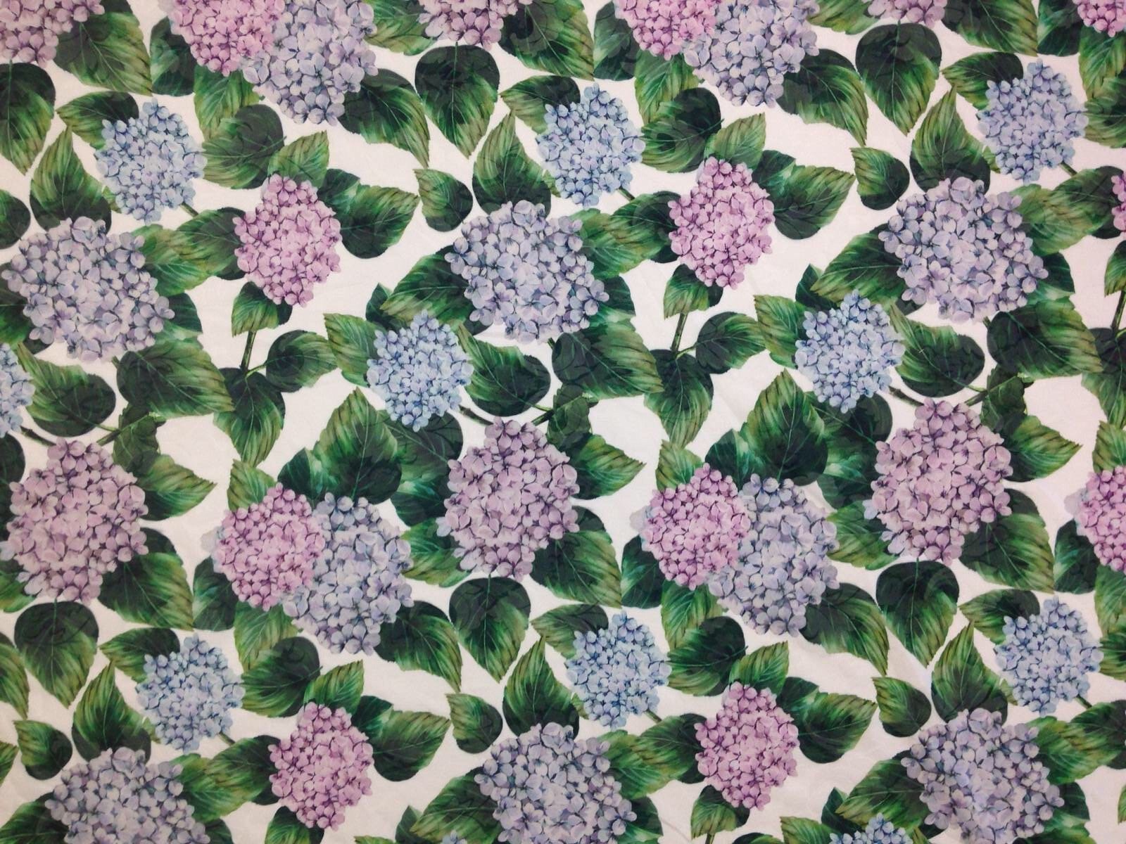 Wisteria cotton fabric. Purple hydrangea print cotton fabric. Etsy