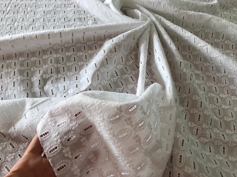 Embroidered eyelet cotton fabric. Broderie anglaise fabric. | Etsy