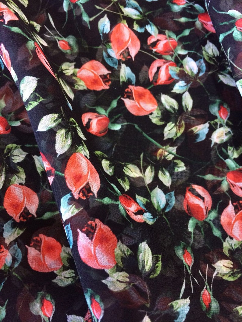 Couture Silk Chiffon Fabric/floral Georgette Fabric/black | Etsy