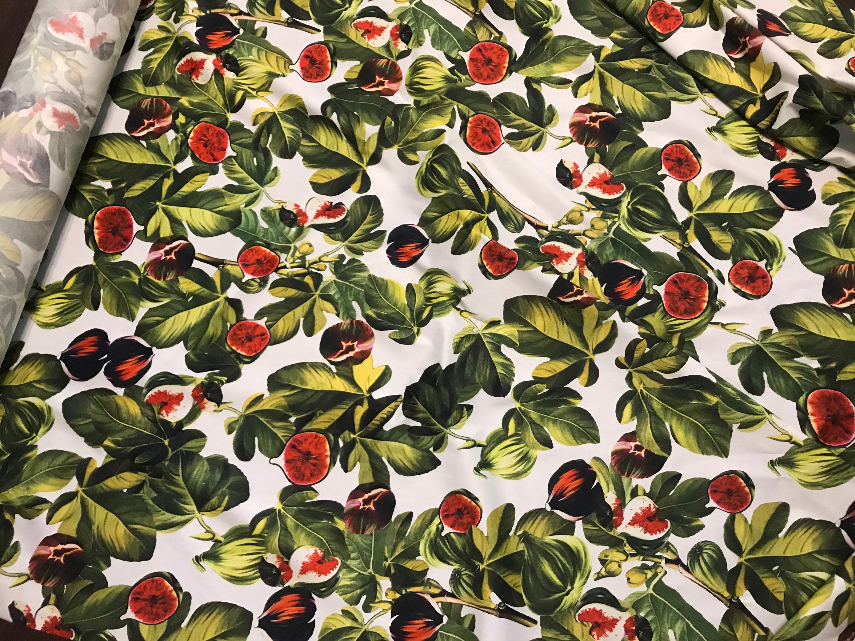 Natural cotton floral print/cotton fabric with red fig /fruit Etsy