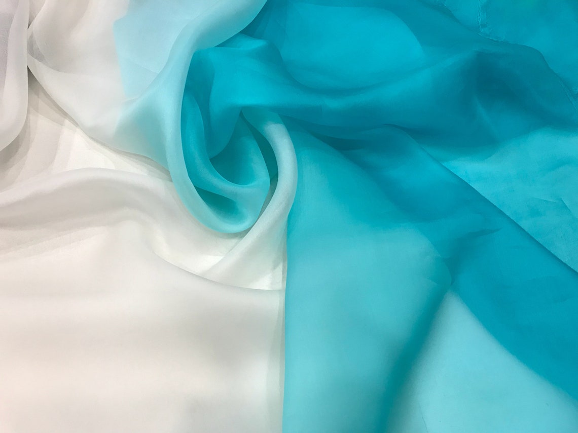 Silk organza fabric gradient/blue organza teal Etsy