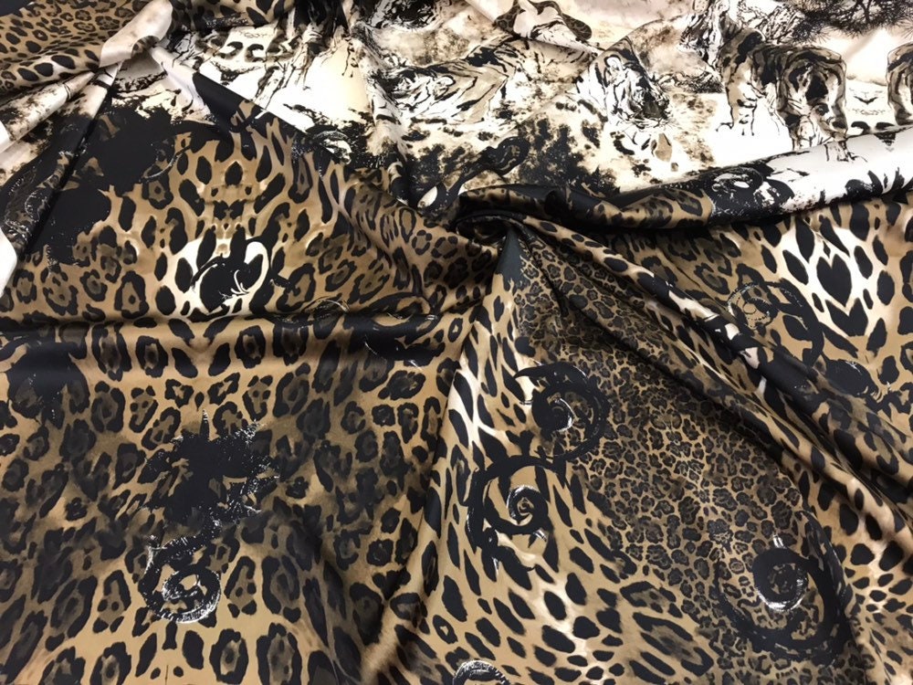 Cheetah silk fabric. Stretch silk fabric satin. Dark brown | Etsy