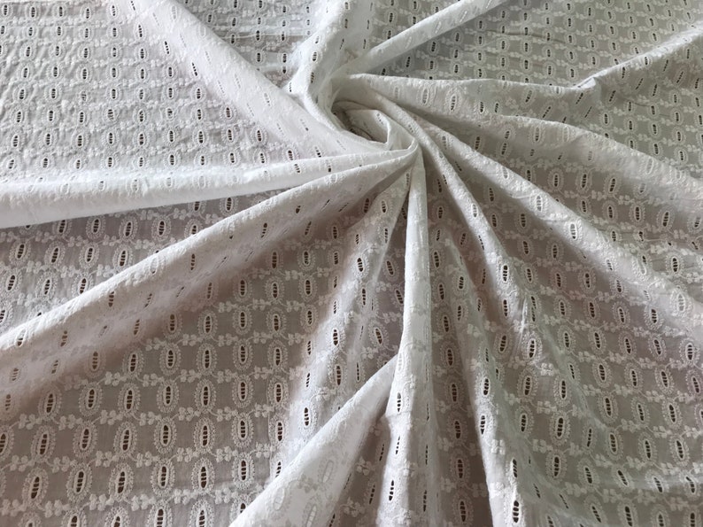 Embroidered eyelet cotton fabric. Broderie anglaise fabric. Etsy