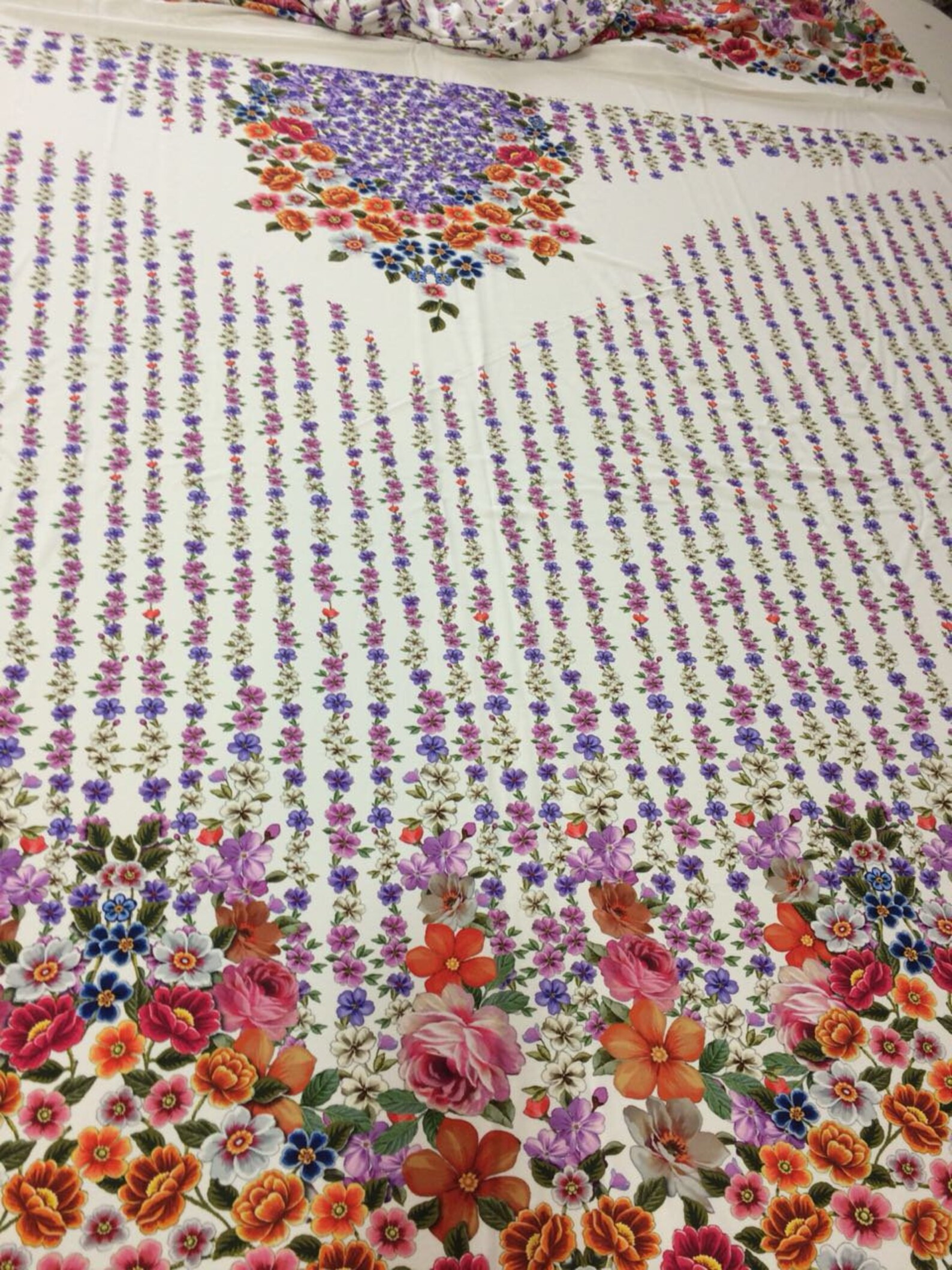 Floral jersey fabric. Floral white jersey fabric. Price for Etsy