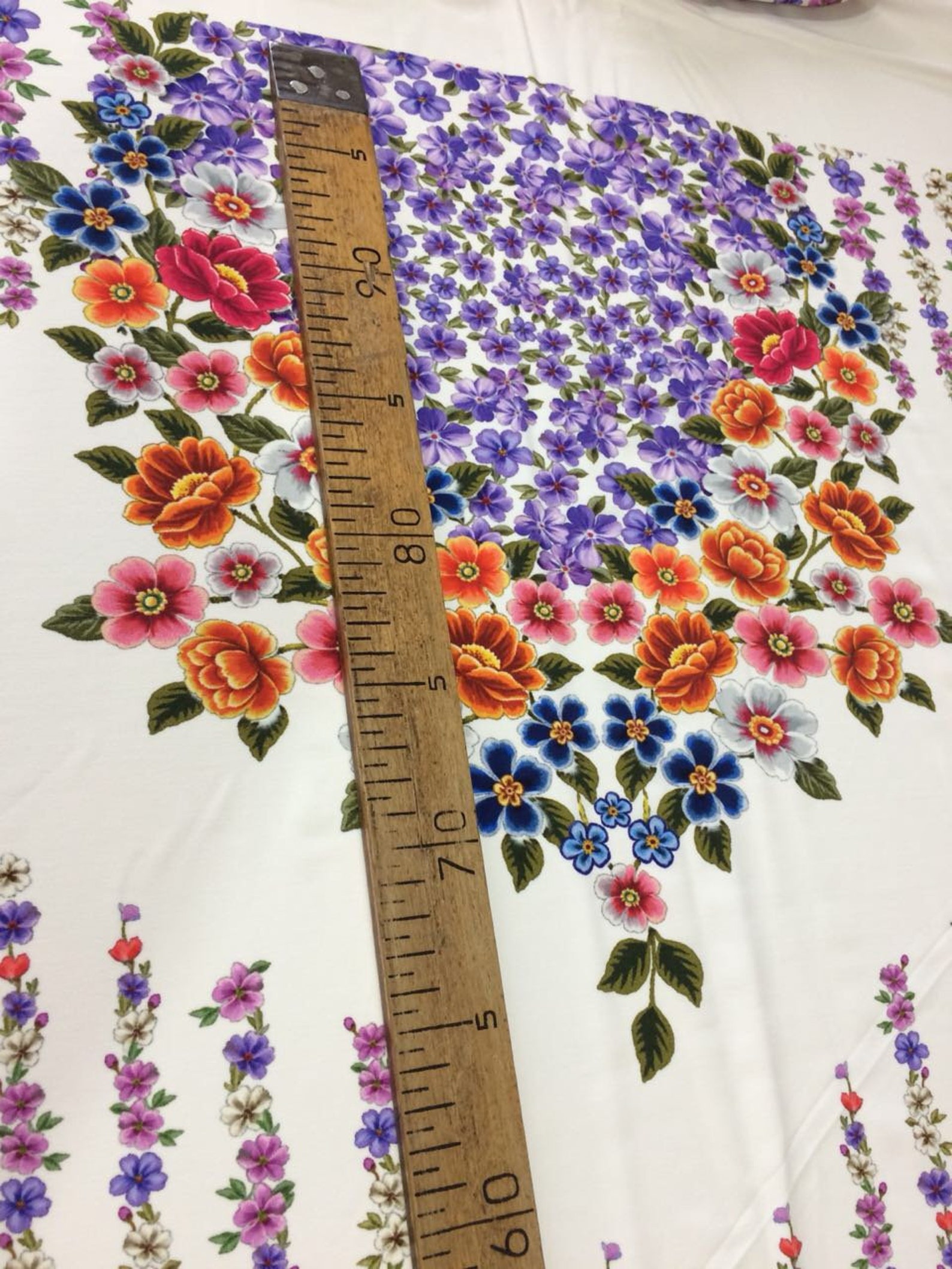 Floral jersey fabric. Floral white jersey fabric. Price for Etsy