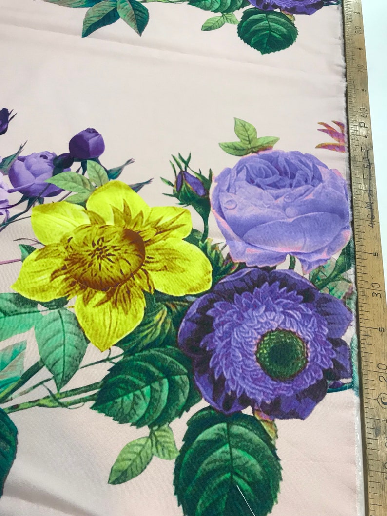 Designer jacquard fabric Pink repp fabric with yellow flowers.