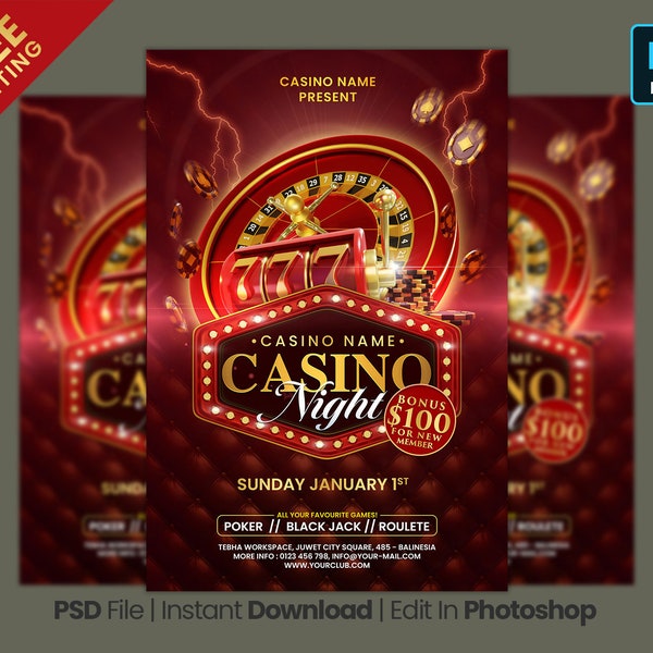 Red Casino Royal Birthday party flyer, casino night invitation, flyer design, casino birthday bash, casino birthday invites,