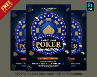 Fully Editable Poker tournament flyer template, Poker casino invitation, poker flyer design, casino night party, gambling party flyer