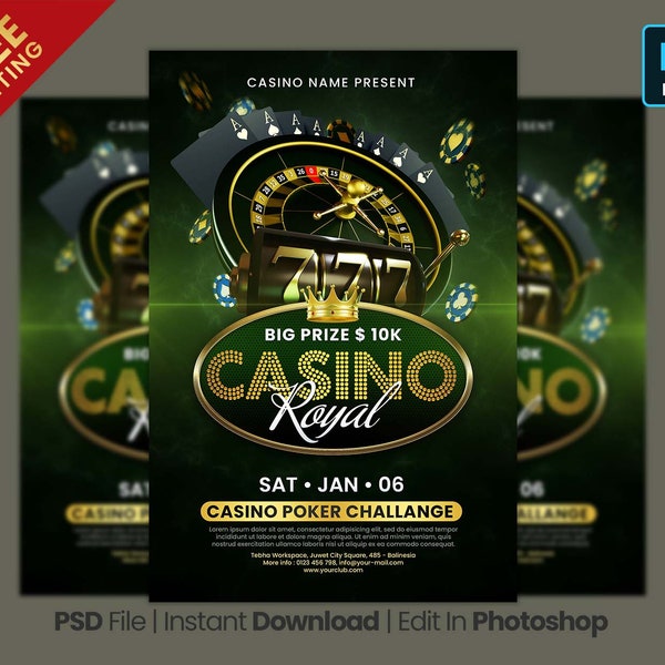 Casino Royal Invitation flyer, casino night invitation, flyer design, casino birthday bash, casino birthday invites, poker night party