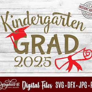 幼稚園卒業 2025 SVG デジタル ファイル、卒業生、2025 年卒業クラス、卒業式、帽子、卒業証書、タッセル、シルエット、クリカット、レーザー、DIY、ガーデン