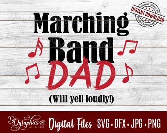 SVG de papá de banda de música, notas musicales, archivos digitales JPG, DXF y PNG, Silhouette, Cricut