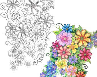 Whimsical Flowers Coloring Page