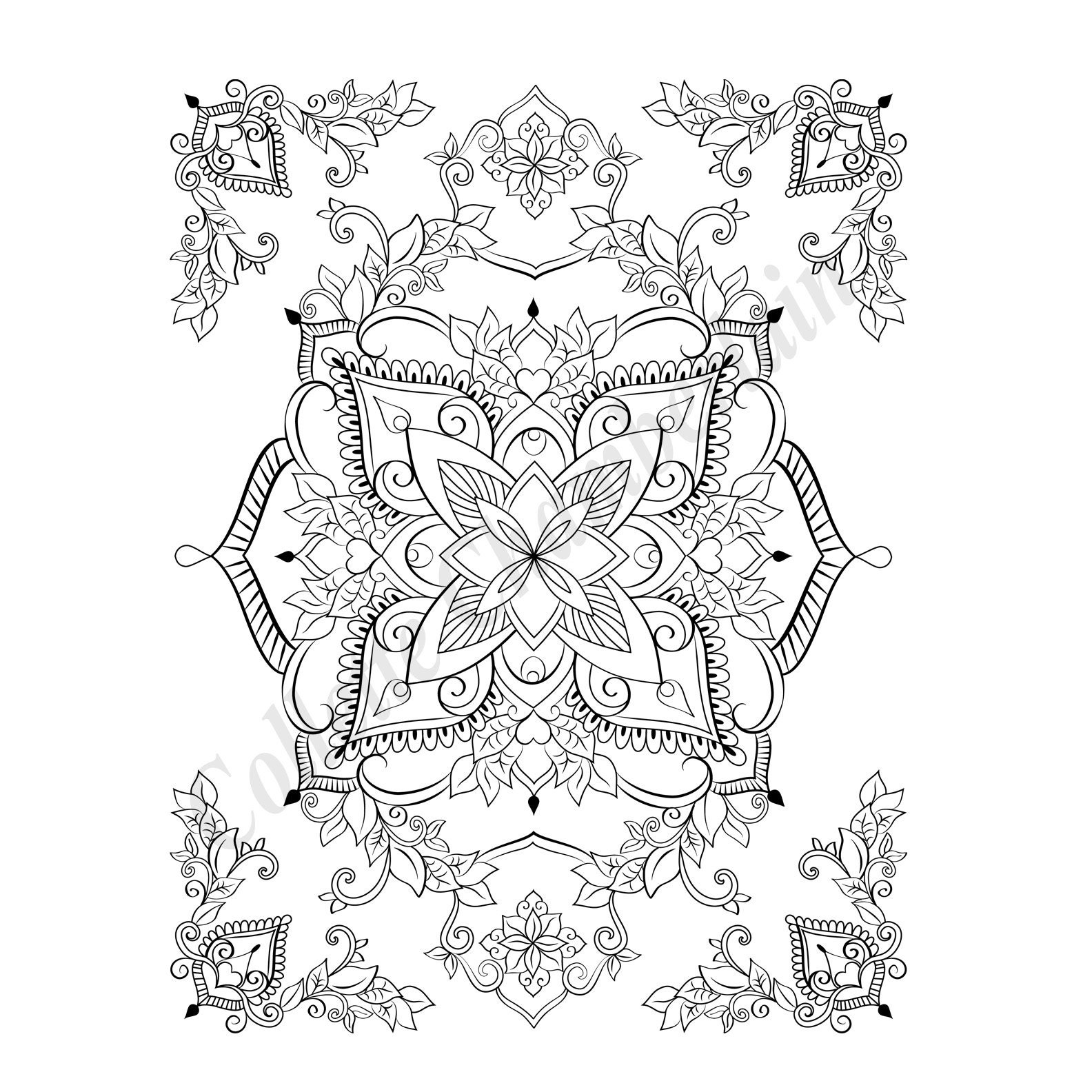 Hearts and Flowers Coloring Page | Etsy