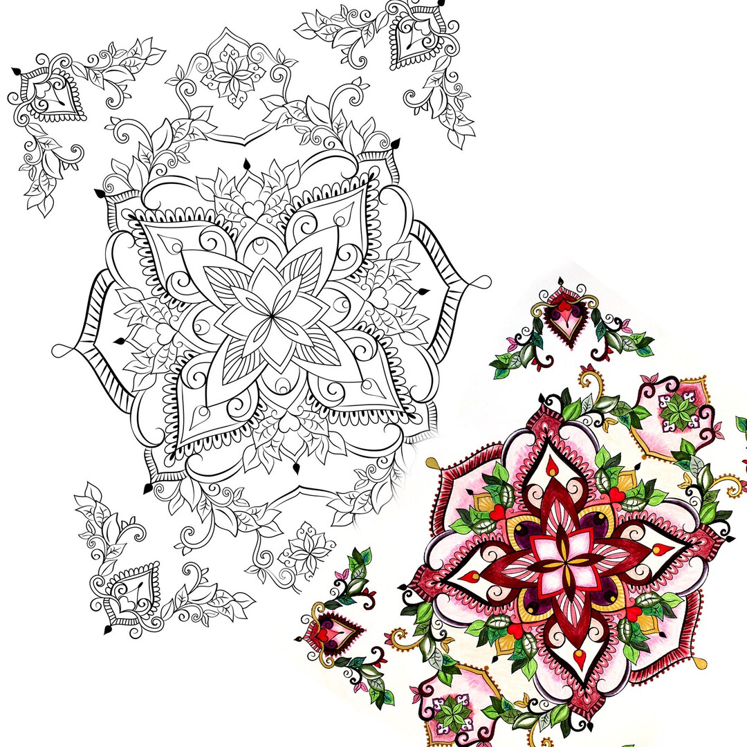 Hearts and Flowers Coloring Page - Etsy