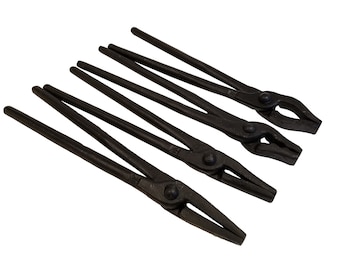 4 Blacksmith tong set German made  wolf jaw,  flat, round and mandrel anvil and forge tools