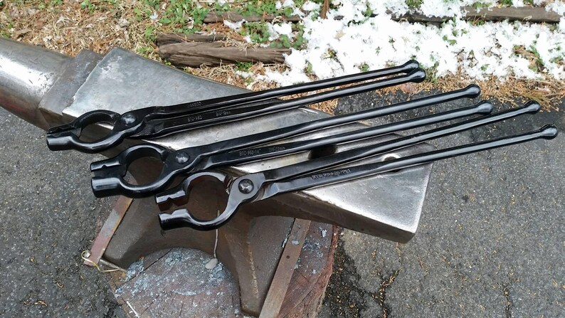 New Set large Quality v-bolt jaw tong blacksmithing forge tools reins with ball ends