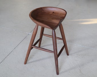 No. 1 Barstool - Solid Walnut, Carved Scoop Seat