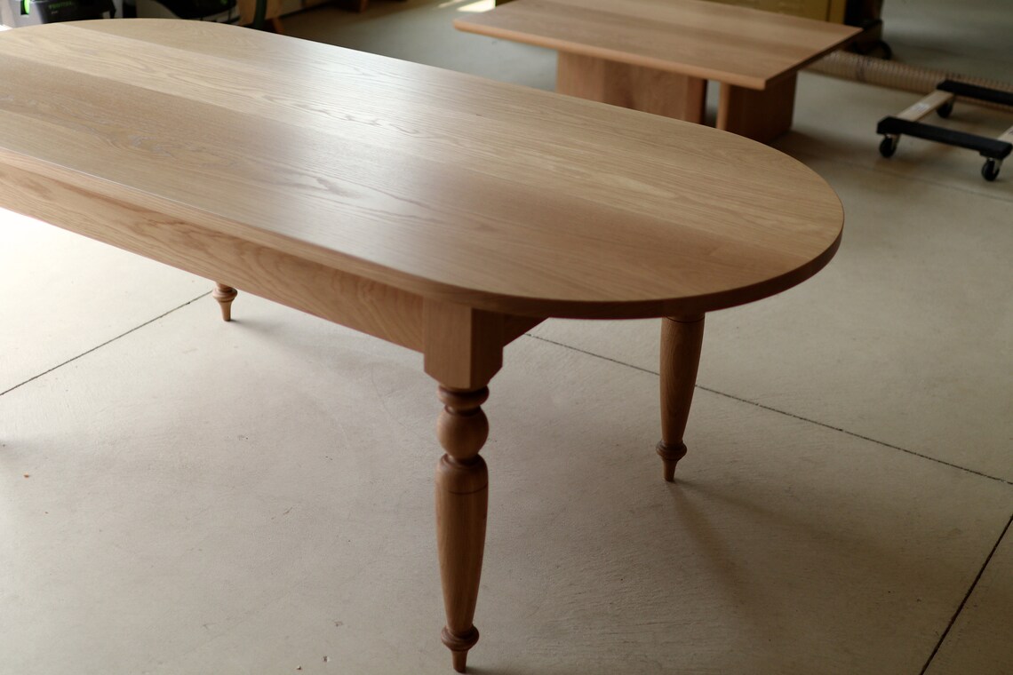 Modern French Country Dining Table, Oval Top, Turned Legs, Solid White ...