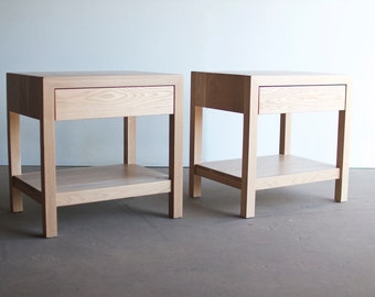 Waterfall Nightstand with Shelf - Solid White Oak, Dovetailed Soft-Close Drawers