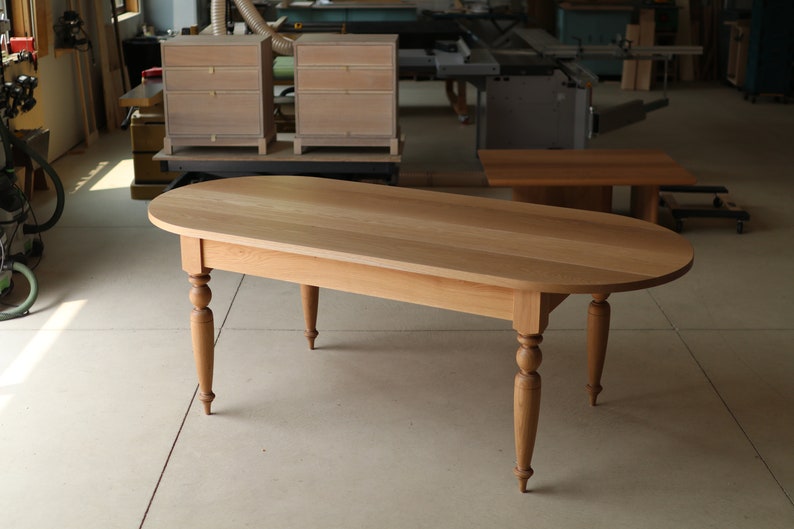Modern French Country Dining Table, Oval Top, Turned Legs, Solid White ...