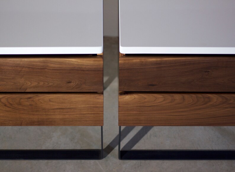 Quartz Countertop Soft-Close Walnut Side Table Quartz Steel Nightstand