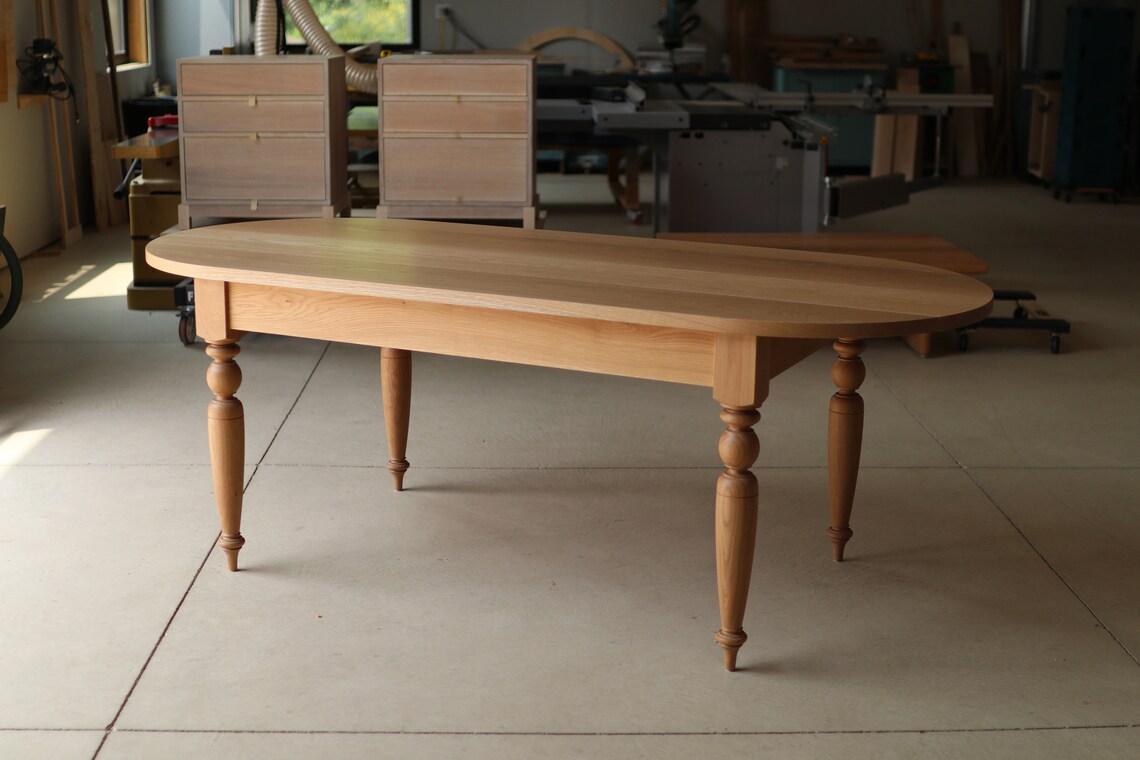 Modern French Country Dining Table, Oval Top, Turned Legs, Solid White ...