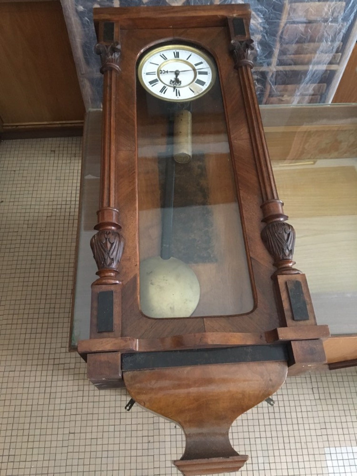 Antique Pendulum Clock Winds a Weight Antique Pendulum Clock With One