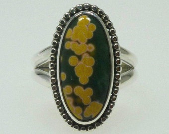 Ocean jasper, silver ring. Ocean jasper cabochon, silver 925 hand crafted ladies ring. Jasper silver ladies ring.