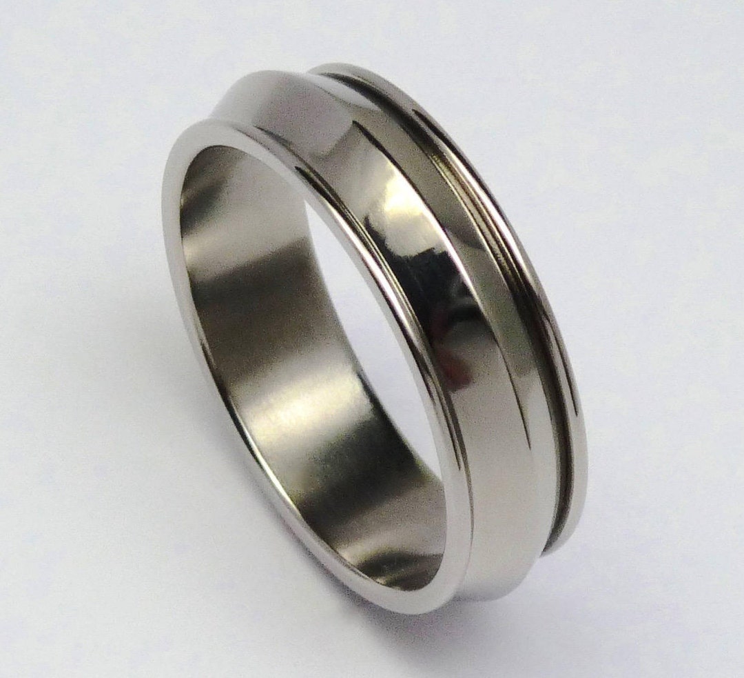 Anillo De Titanio Plano Corte Pulido / Mate Acabado Diamante