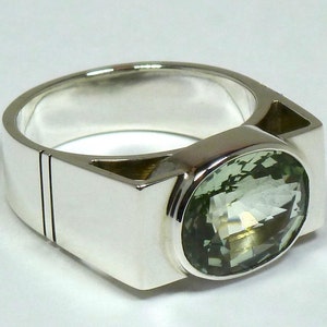 Green amethist silver ring. Facetted green amethist silver 925 men&#39;s hand crafted ring. Men&#39;s hand crafted jewelry.